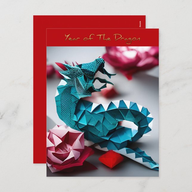 Cartão Postal De Festividades Emerald Dragon Origami Chinês Novo Ano HPostC (Frente/Verso)
