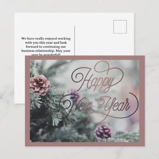 Cartão Postal De Festividades Empresa Personalizada Rosa Feliz ano novo 2025 (Frente/Verso)