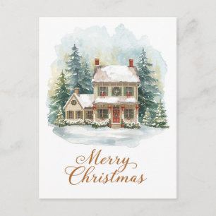 Cartão Postal De Festividades Encantadora Fazenda de Natal Coberta de Neve