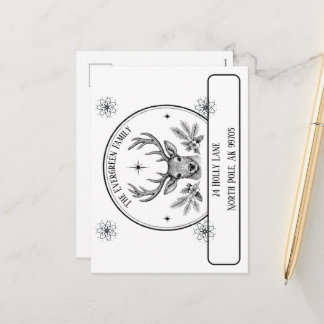 Cartão Postal De Festividades Endereço de Retorno de Renas de Natal Vintage 