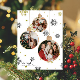 Cartão Postal De Festividades Enfeite de Natal Foto Elegante, Desejos em Portugu
