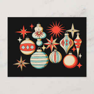 Cartão Postal De Festividades Enfeite de Natal Moderno Retro Alegre e Brilhante