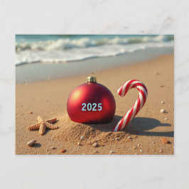 Cartão Postal De Festividades Enfeite de Natal na carta de férias da praia
