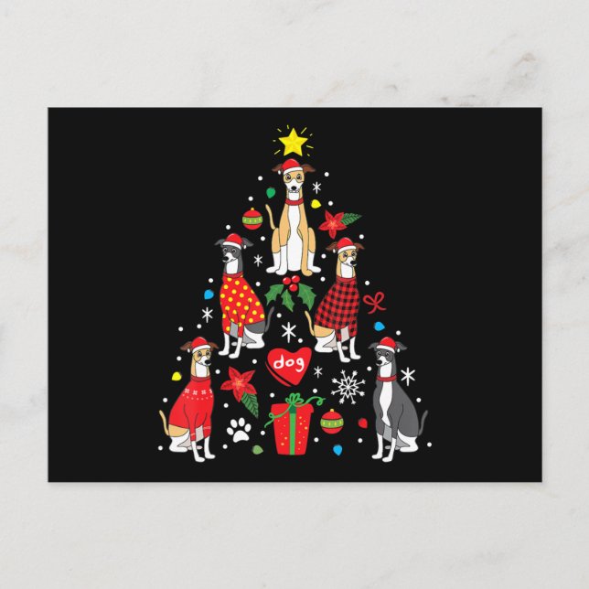 Cartão Postal De Festividades Enfeite de Natal Whippet para Árvore de Natal Funn (Frente)