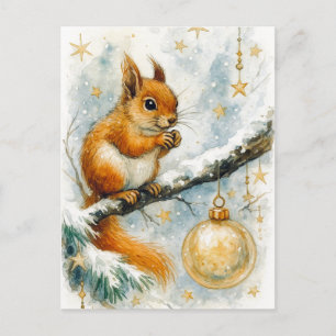 Cartão Postal De Festividades Enfeite Dourado de Esquilo de Inverno Cartão de Na