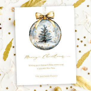 Cartão Postal De Festividades Enfeite Dourado de Natal com Letra Elegante de Fel