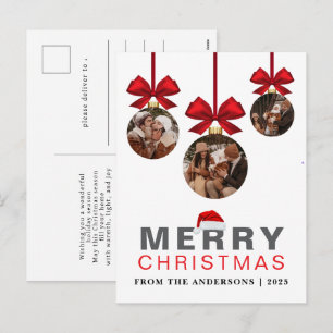 Cartão Postal De Festividades Enfeite Pendurado com Fita Caprichosa 3 Foto Natal