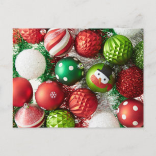 Cartão Postal De Festividades Enfeites Coloridos de Natal Festivos