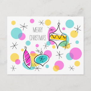 Cartão Postal De Festividades Enfeites de árvore retrô cartão de Natal