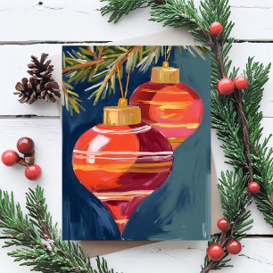 Cartão Postal De Festividades Enfeites de Natal Antigos Aquarela