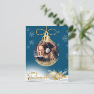 Cartão Postal De Festividades Enfeites de natal Azul Flocos de Neve Modernos