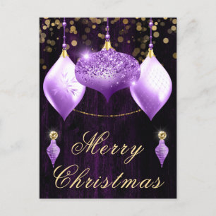 Cartão Postal De Festividades Enfeites de Natal Brilhantes Roxos