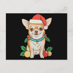 Cartão Postal De Festividades Enfeites de Natal de Cachorro Chihuahua com Chapéu