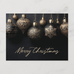Cartão Postal De Festividades Enfeites de natal Elegante de Design preto e Doura