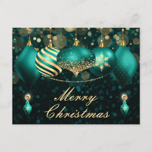 Cartão Postal De Festividades Enfeites de Natal em Azul e Dourado 