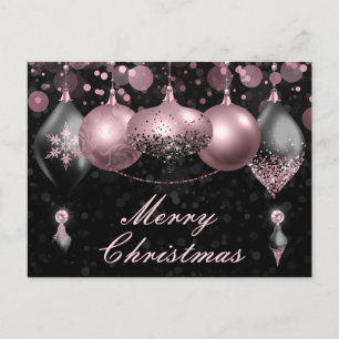 Cartão Postal De Festividades Enfeites de Natal em tons preto e rosa desmaiado