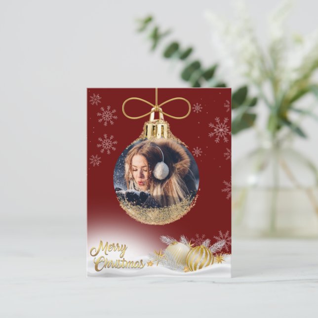 Cartão Postal De Festividades Enfeites de natal Foto Snowflakes Orçamento Modern (Em pé/Frente)