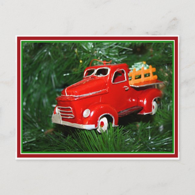 Cartão Postal De Festividades Enfeites de natal Red Truck (4) (Frente)