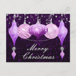 Cartão Postal De Festividades Enfeites de Natal Roxo, Rosa e Prata