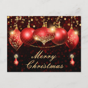 Cartão Postal De Festividades Enfeites de Natal Vermelhos e Dourados