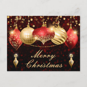 Cartão Postal De Festividades Enfeites de Natal Vermelhos e Dourados