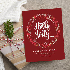 Cartão Postal De Festividades Enfeites de natal Wreath Holly Jolly Não Foto