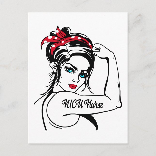 Cartão Postal De Festividades Enfermeira da UTIN Rosie The Riveter Pin Up (Frente)