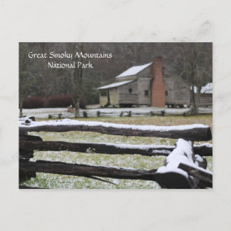 Cartão Postal De Festividades Enfumaçado Mountain Cades Cove Snow