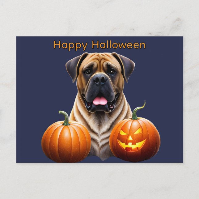 Cartão Postal De Festividades Englische Dogge Mastiff Halloween  (Frente)