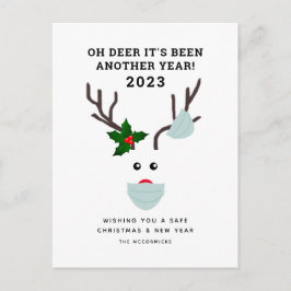 Cartão Postal De Festividades Engraçada Reindeja de Natal Vestindo máscara de ro