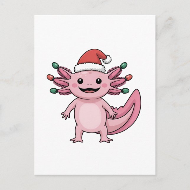 Cartão Postal De Festividades Engraçado Axolotl Natal Santa Hat Fim (Frente)