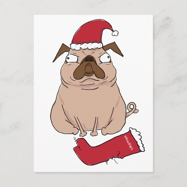 Cartão Postal De Festividades Engraçado Bah Humpug Papais noeis Pug Cartão de Na (Frente)
