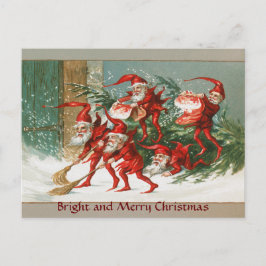 CARTÃO POSTAL DE FESTIVIDADES ENGRAÇADO DE NATAL VERMELHO ELVES NADANDO NA NEVE