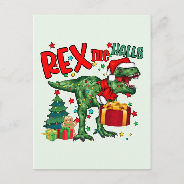 Cartão Postal De Festividades Engraçado dinossauro de Natal (Frente)