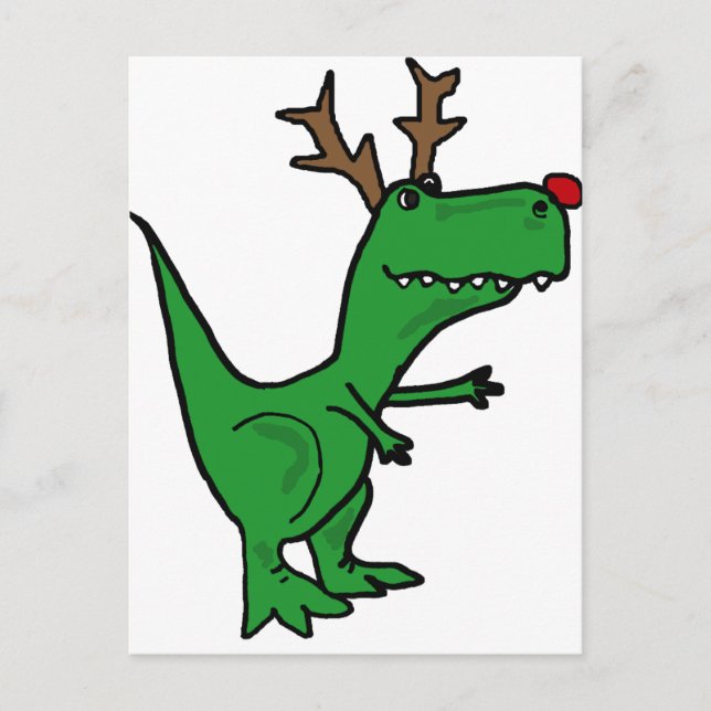 Cartão Postal De Festividades Engraçado Dinossauro de Natal como Reindeer (Frente)