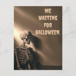Cartão Postal De Festividades Engraçado excitado com o esqueleto de Halloween pe