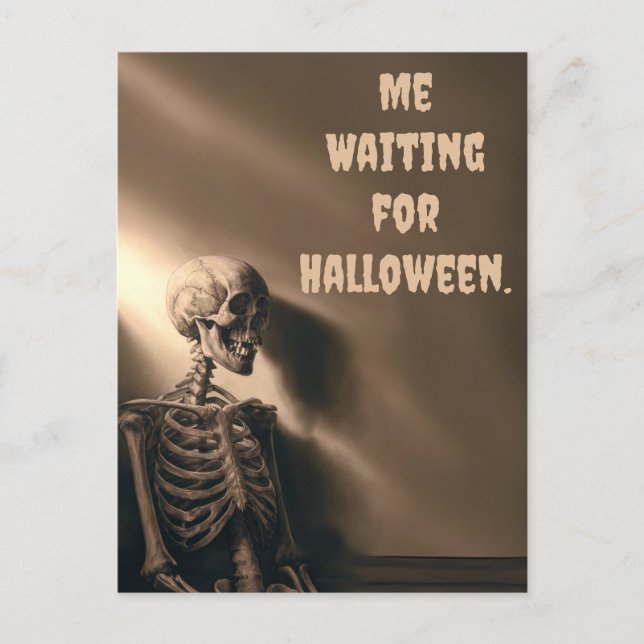 Cartão Postal De Festividades Engraçado excitado com o esqueleto de Halloween pe (Frente)