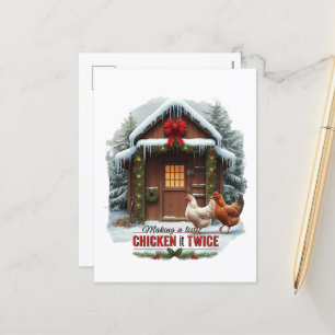 Cartão Postal De Festividades Engraçado fazenda de galinha de Natal