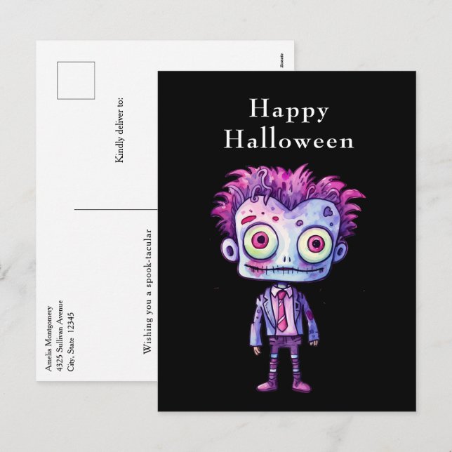Cartão Postal De Festividades Engraçado Frankenstein Monster Halloween (Frente/Verso)