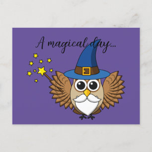 Cartão Postal De Festividades Engraçado Merlin, o Cartoon da Coruja Mágica Adi