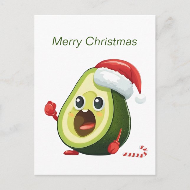 Cartão Postal De Festividades Engraçado Natal Avocado em Santa Hat (Frente)