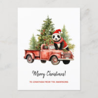 Engraçado Panda no Red Retro Van Xmas