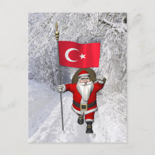 Cartão Postal De Festividades Engraçado Papai Noel Com Bandeira Da Turquia