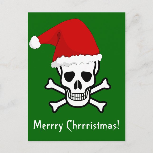 Cartão Postal De Festividades Engraçado Pirata Feliz Natal Saudação através de M (Frente)