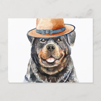 Cartão Postal De Festividades Engraçado Rottweiler com chapéu