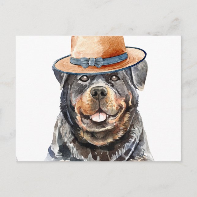 Cartão Postal De Festividades Engraçado Rottweiler com chapéu (Frente)