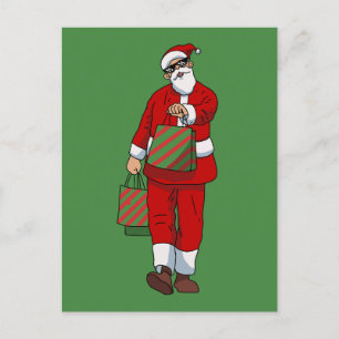 Cartão Postal De Festividades Engraçado santa claus comprando
