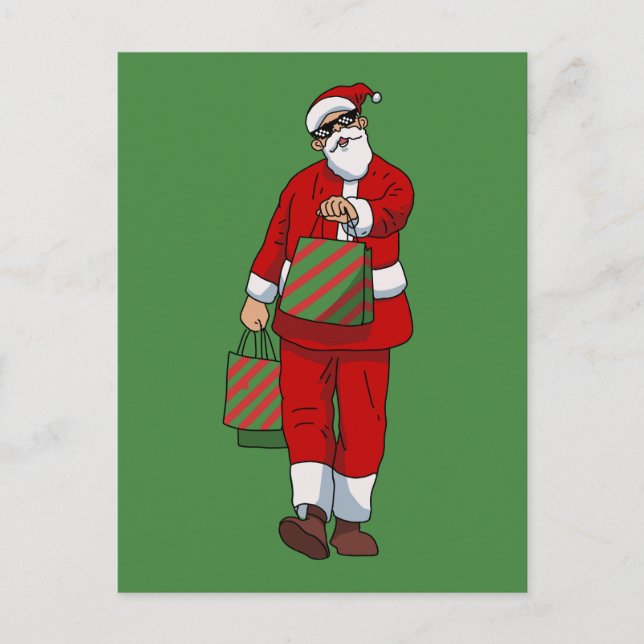 Cartão Postal De Festividades Engraçado santa claus comprando (Frente)