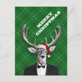 Cartão Postal De Festividades Engraçado Santa Hat Xadrez verde de Natal
