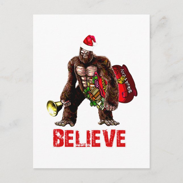Cartão Postal De Festividades Engraçado Sasquatch Santa Claus Design de Natal (Frente)